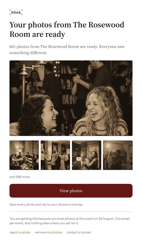 The reveal email from The Rosewood Room, with the first photos of the roll